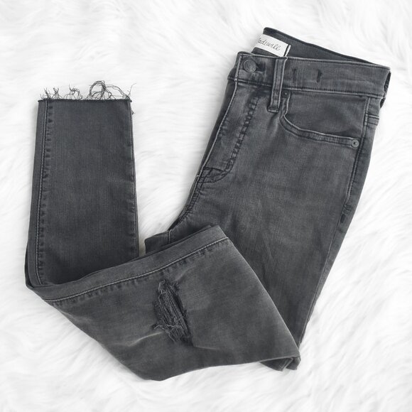 Madewell 9" Mid-rise Skinny Frayed Hem Dark Charcoal Gray Size 26 - Picture 3 of 9
